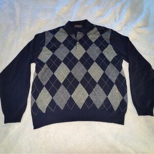 Brooks Brothers Men's Argyle Crewneck Sweater - Navy and Gray Size XL